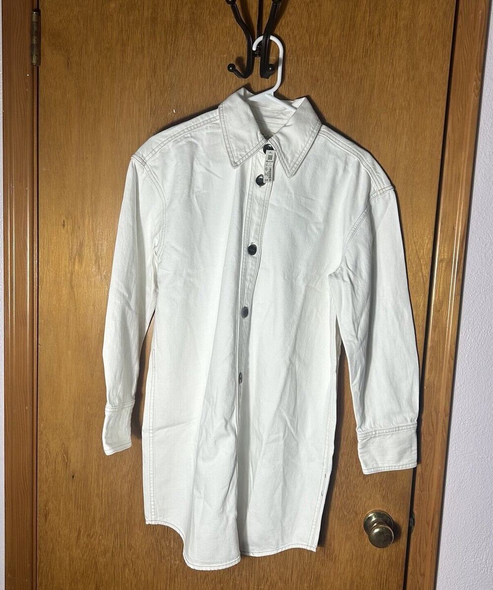 Madewell Denim Oversized Mini Shirtdress Button Up Women Small Tile White